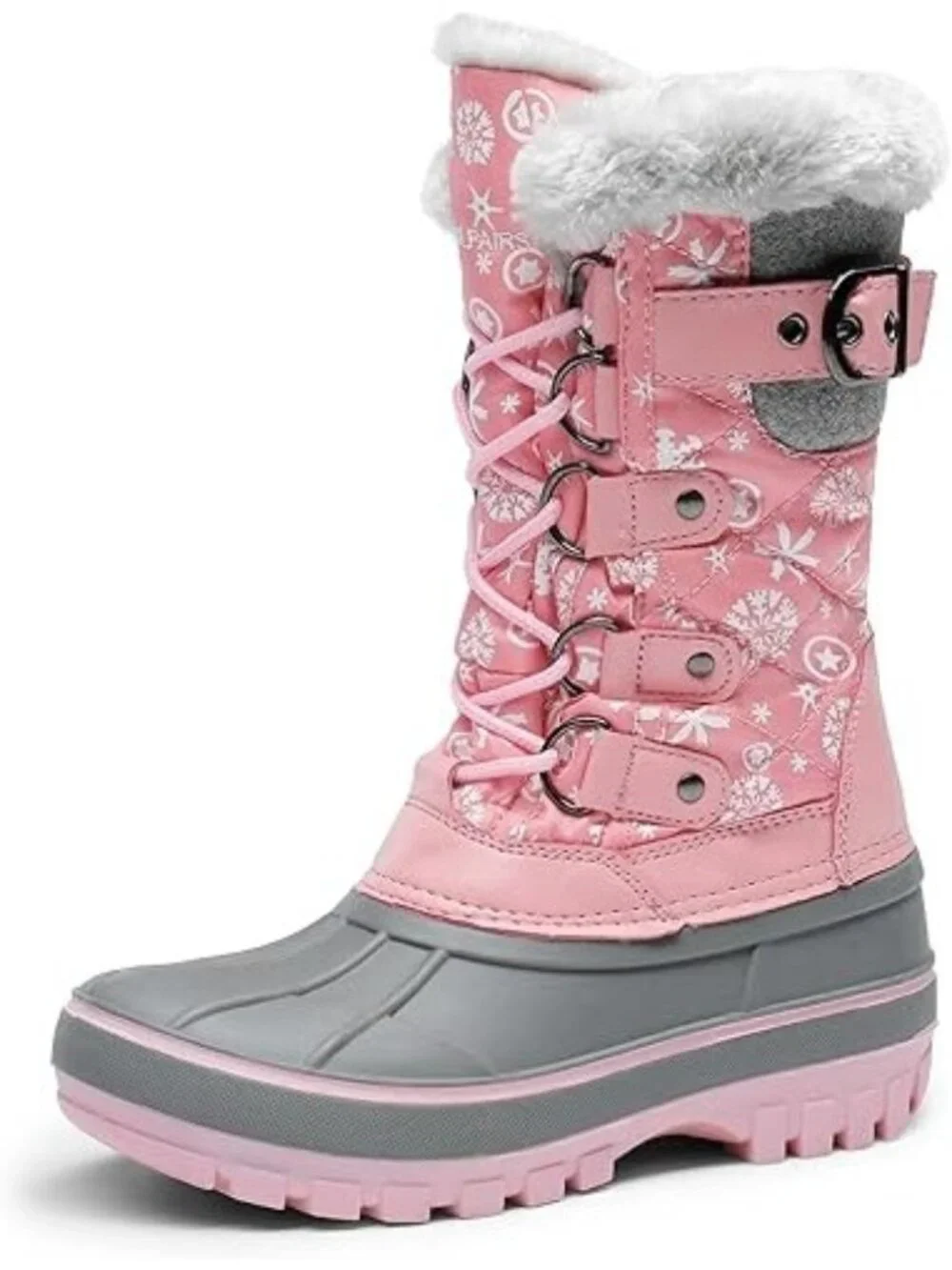 Dream Pairs Kids Size 2 Boots Waterproof Pink Snow Faux Fur Adjustable Strap
